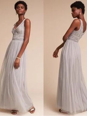BHLDN Sterling Beaded Maxi Dress - Silver